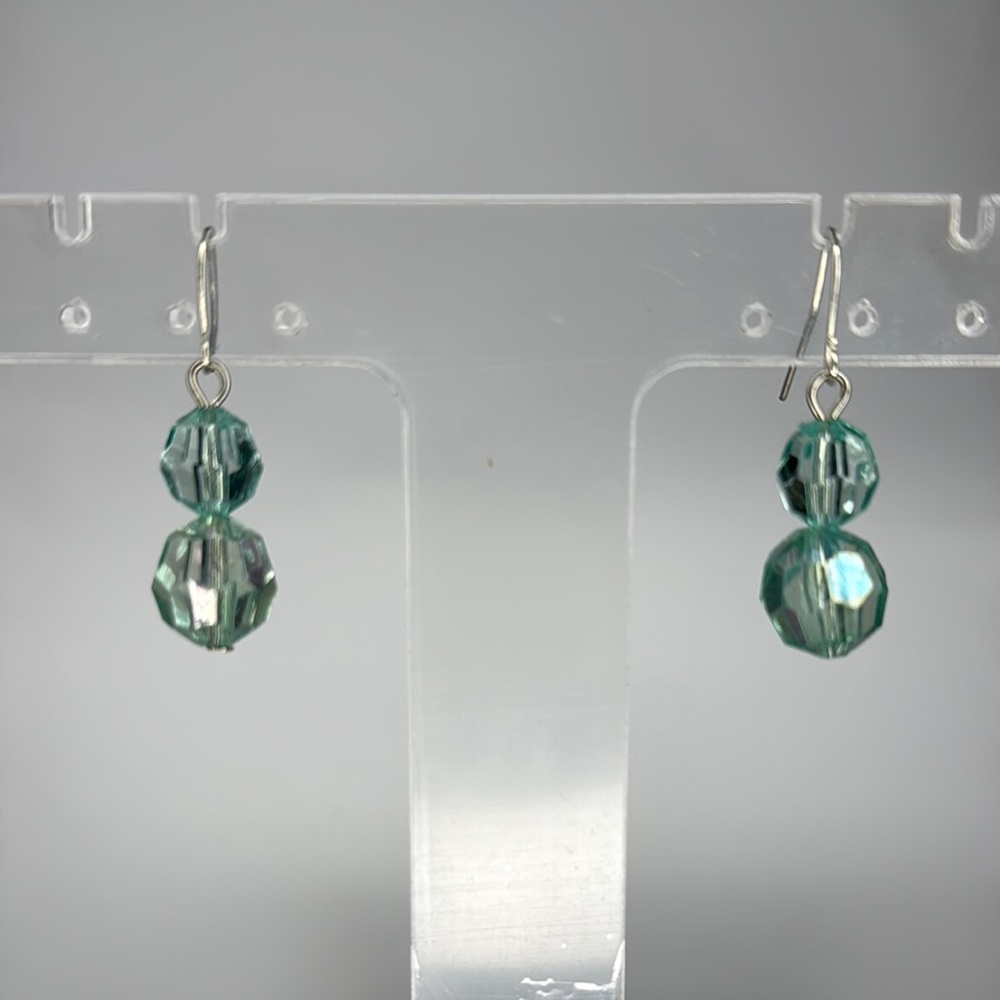 Silver and Green Dangle Earrings with Faceted Beads